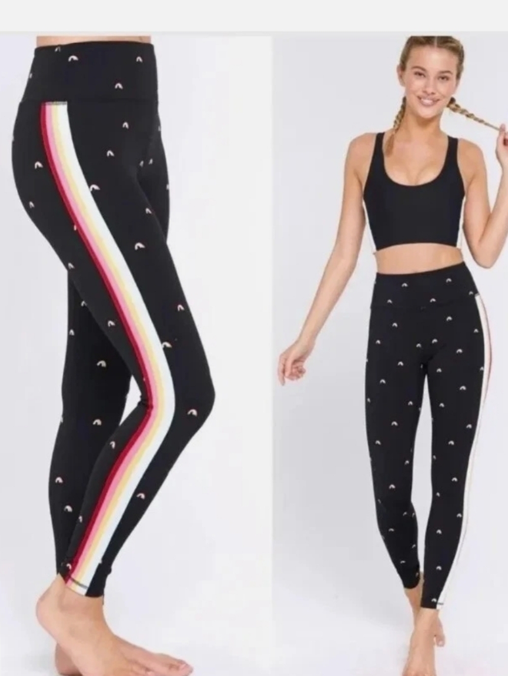 Spiritual Gangster Rainbow Print Side LStripe Leggings High Rise 7/8 Size Med.